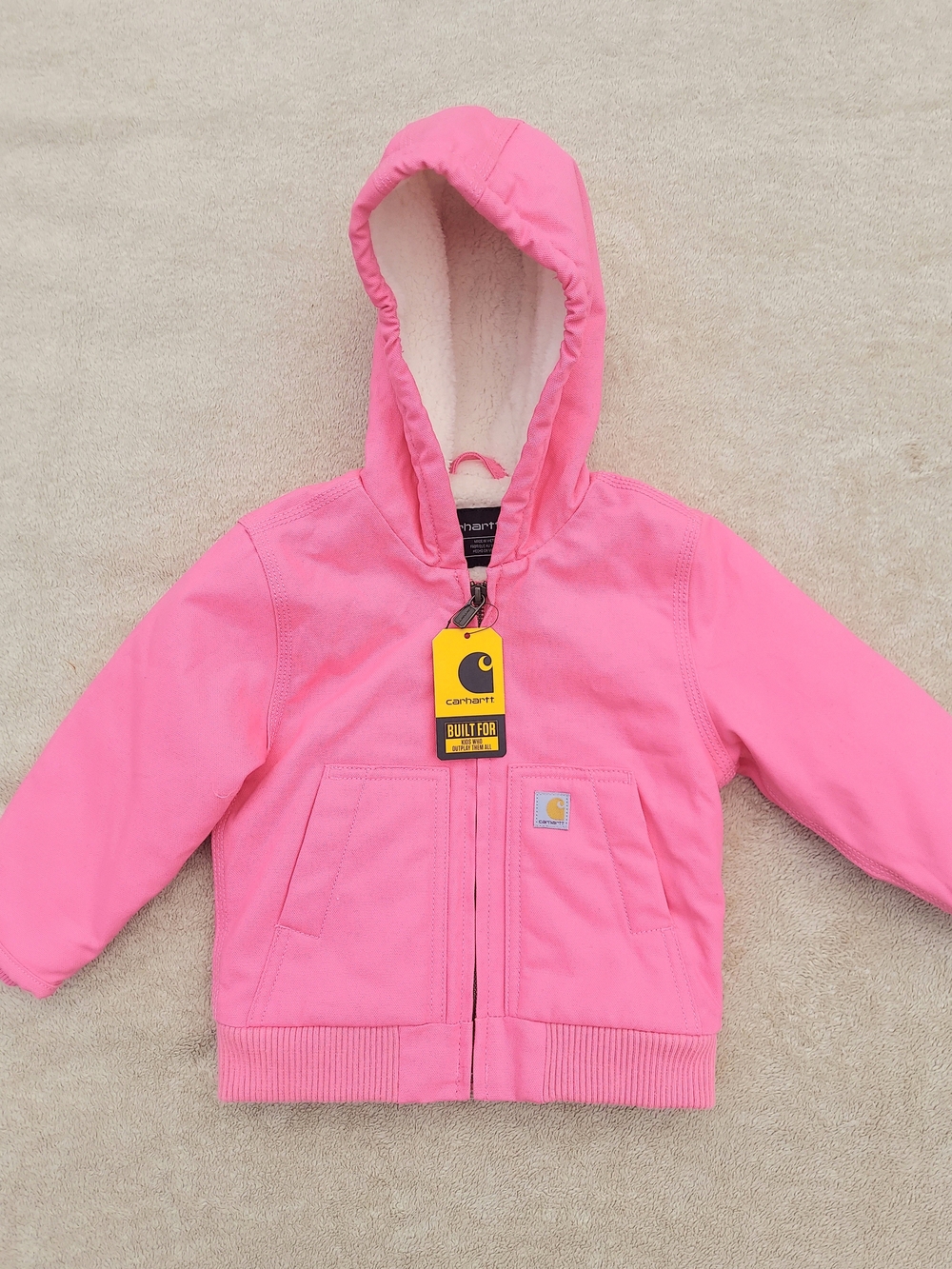 Carhartt Lemonade Canvas Sherpa Pink Hooded Jacket Infant Girl Size 18m NWT Cozy